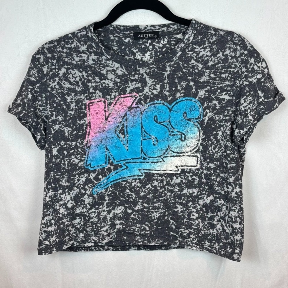 Zutter Womens Cropped Graphic Tee Kiss band Cotton USA Size‎ Small Rock Grunge
